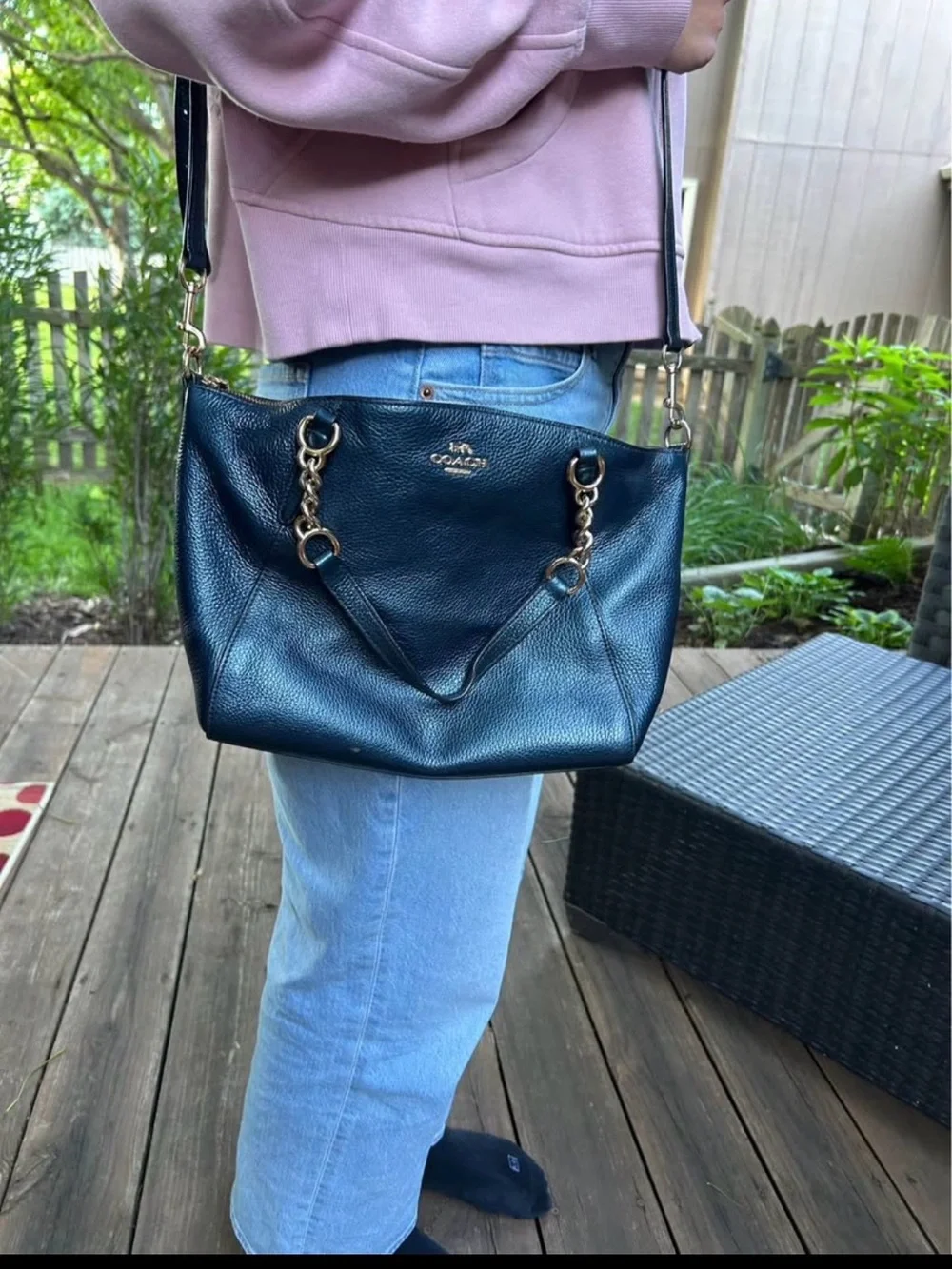 Coach Pebbled Leather Satchel - Navy